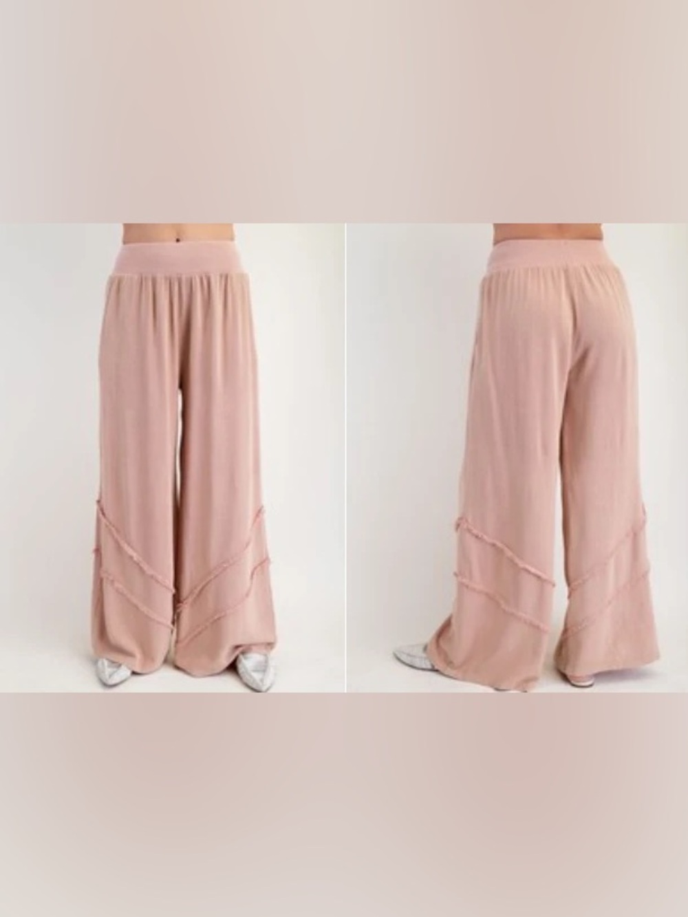 easel Blush Wide-Leg Fringe Trim Lounge Pants